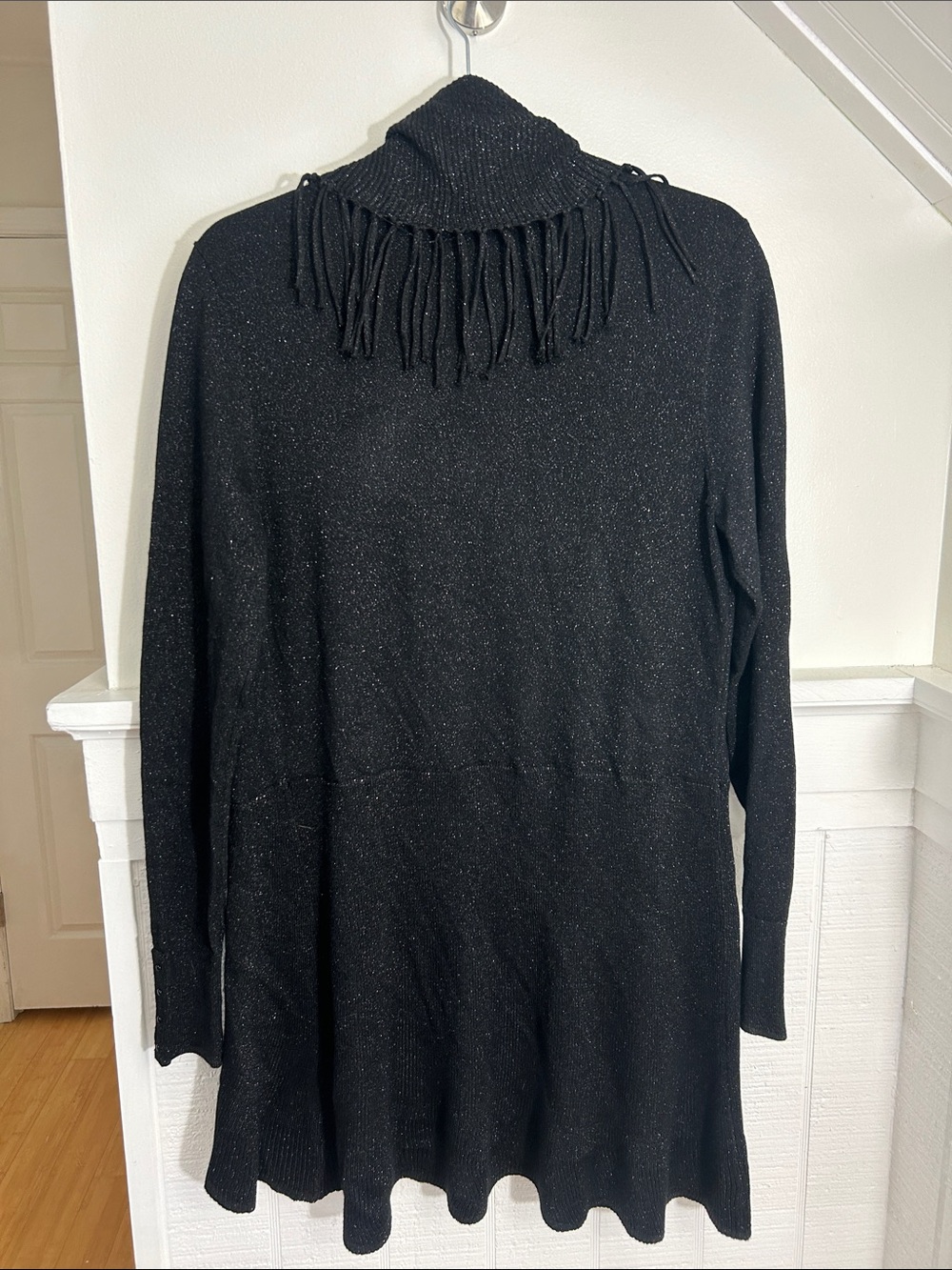 White House Black Market Novelty Fringe Open Cardigan Black Shimmer NWT, medium - Picture 5 of 5